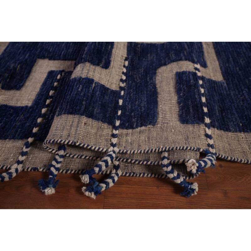 Blue Geometric Moroccan Modern Large Area Rug Hand-Knotted Wool Carpet - 11'8"x 15'6"