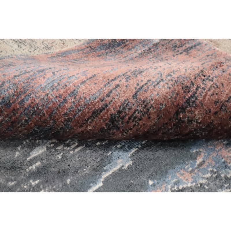 Hand Knotted Oriental Viscose Silk Carpet Modern Pictorial Coral Abstract Area Rug - 7' 8'' X 5' 6''