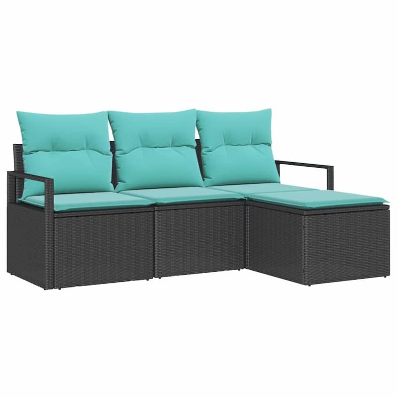 vidaXL 4 Garden Sofa Set with Cushions Black Poly Rattan - 68.9 x 46.1 x 27.2