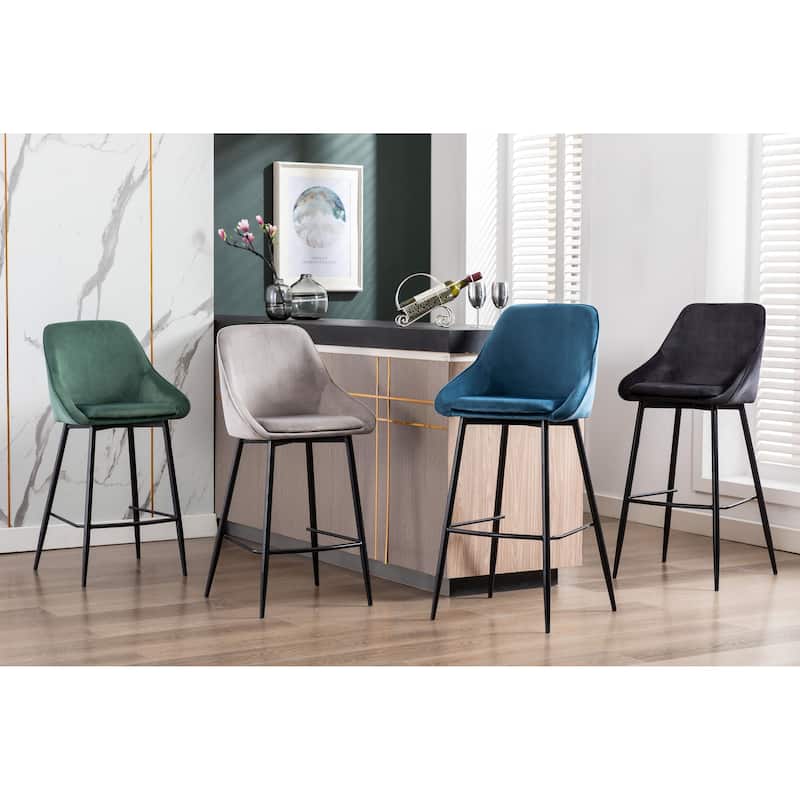 Porthos Home Ugo Bar Stools Set of 2, Velvet Upholstery, Iron Legs
