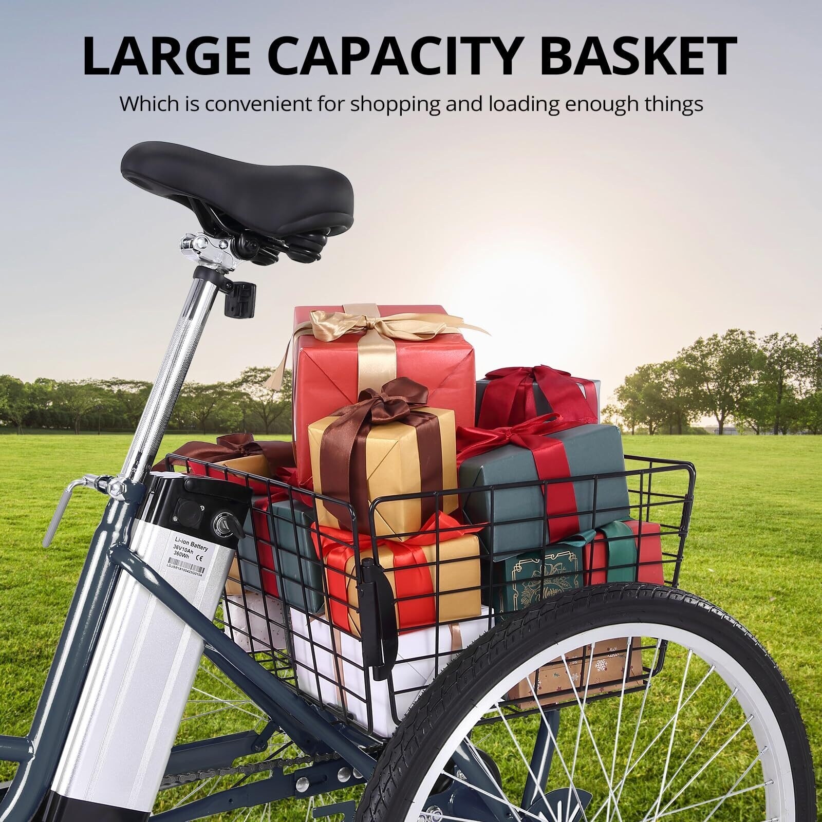 Electric Trike for Adults 7 Speeds Folding Electric Tricycle 24 inch Rose Red