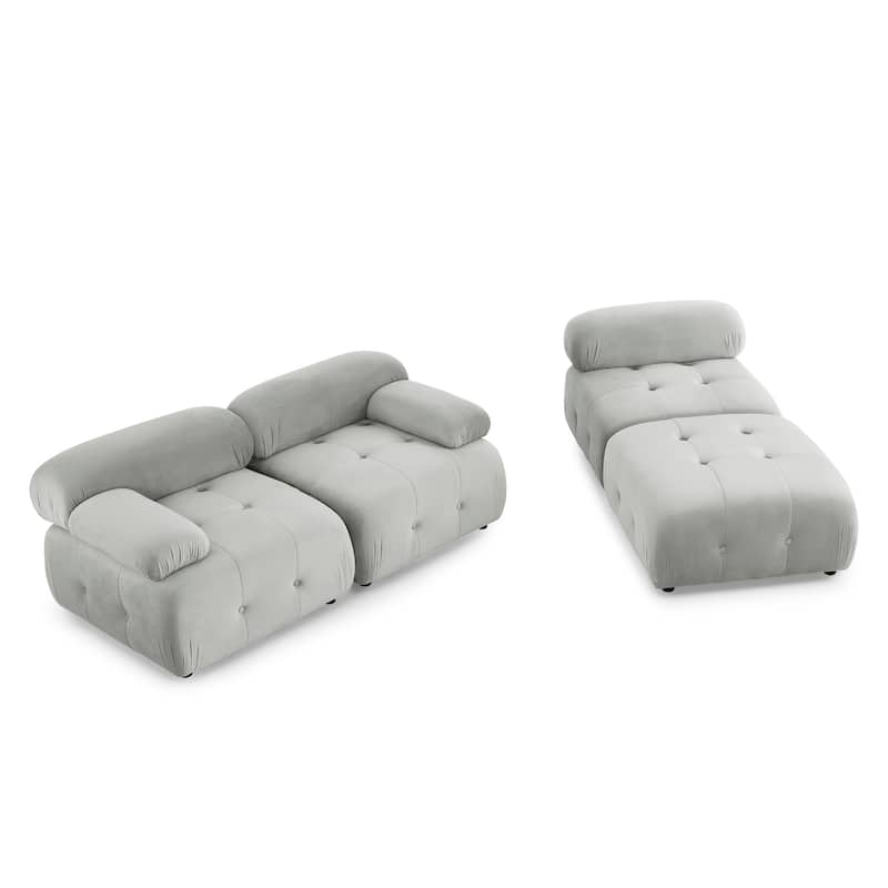 93" Velvet Modular Sectional Sofa with Button Tufted Design, Reversible Ottoman and DIY Combination
