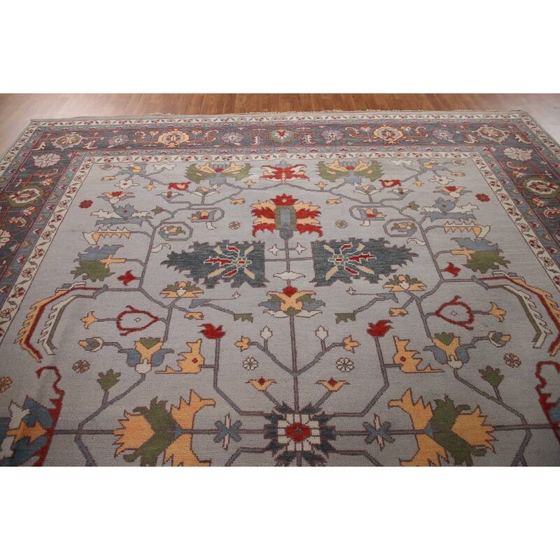 Gray Oushak Large Oriental Rug Hand-Knotted Wool Carpet - 11'10"x 14'10"