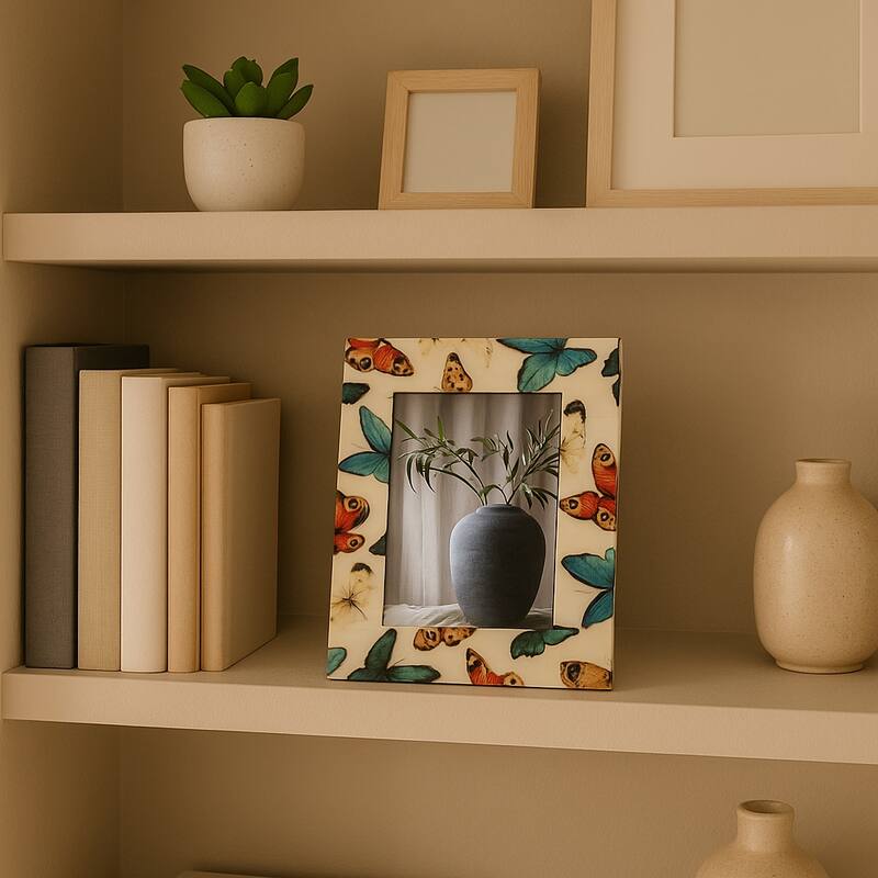 Wood Resin Butterflies Photo Frame Decor - Ivory