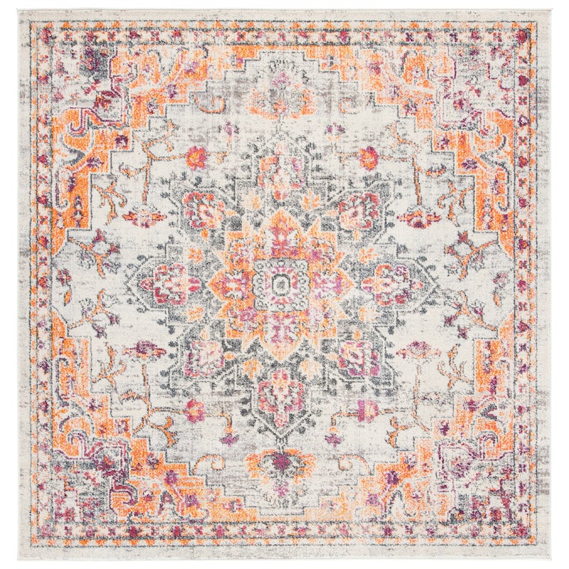 SAFAVIEH Madison Diederike Boho Medallion Distressed Rug - 5' x 5' Square - Beige/Orange
