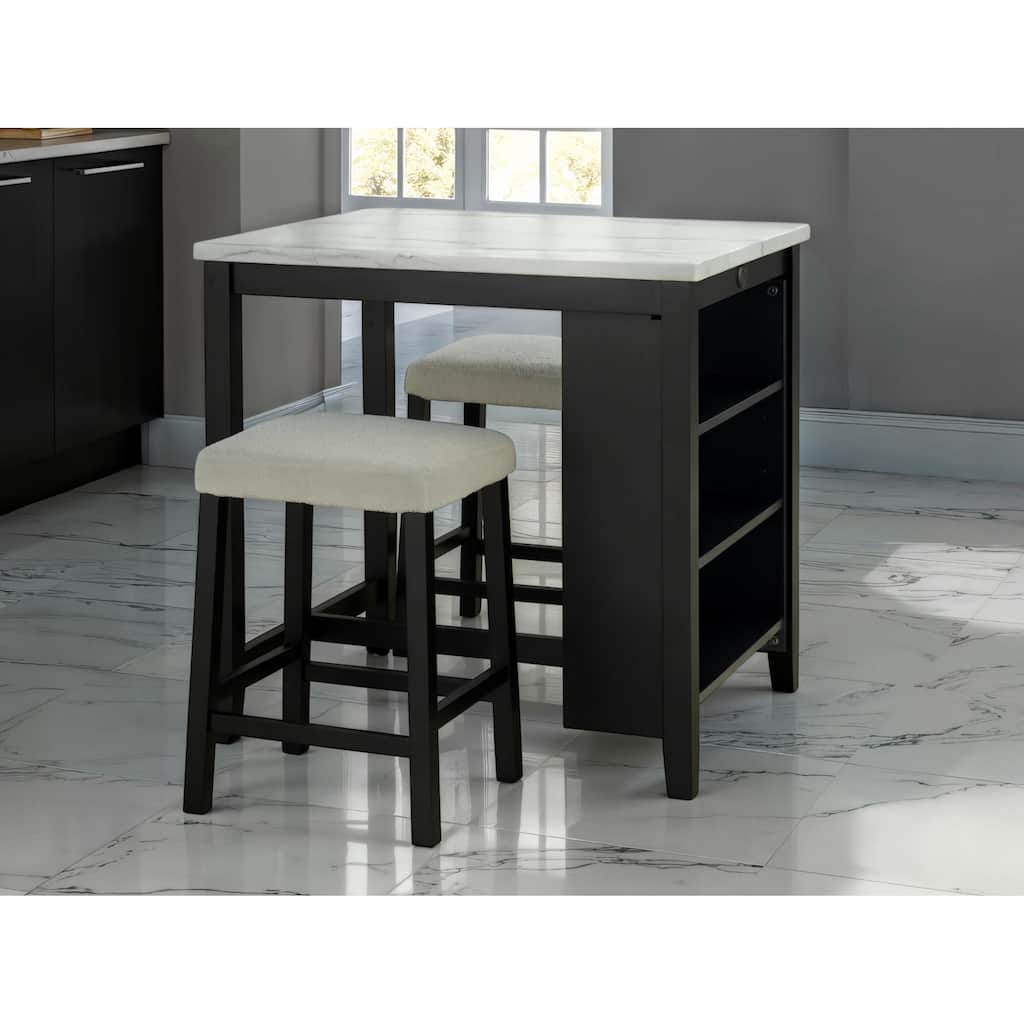 Dining Room Transitional 3pc Dining Set Gloss Table Top w Storage Shelves Side 2x Stools
