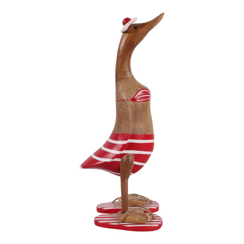 Decorative Wooden Bikini Duck Figurine Sculpture - 16.0"