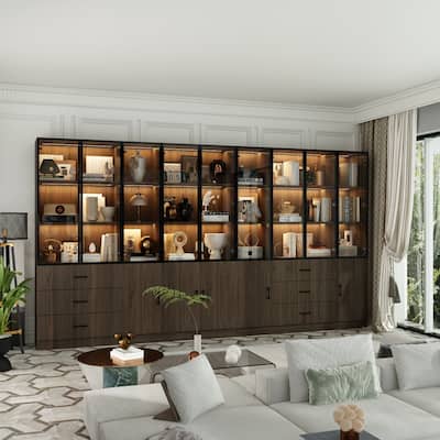 Aluminum and Glass Lighted Cabinet Customizable for Buffet/Bookshelf