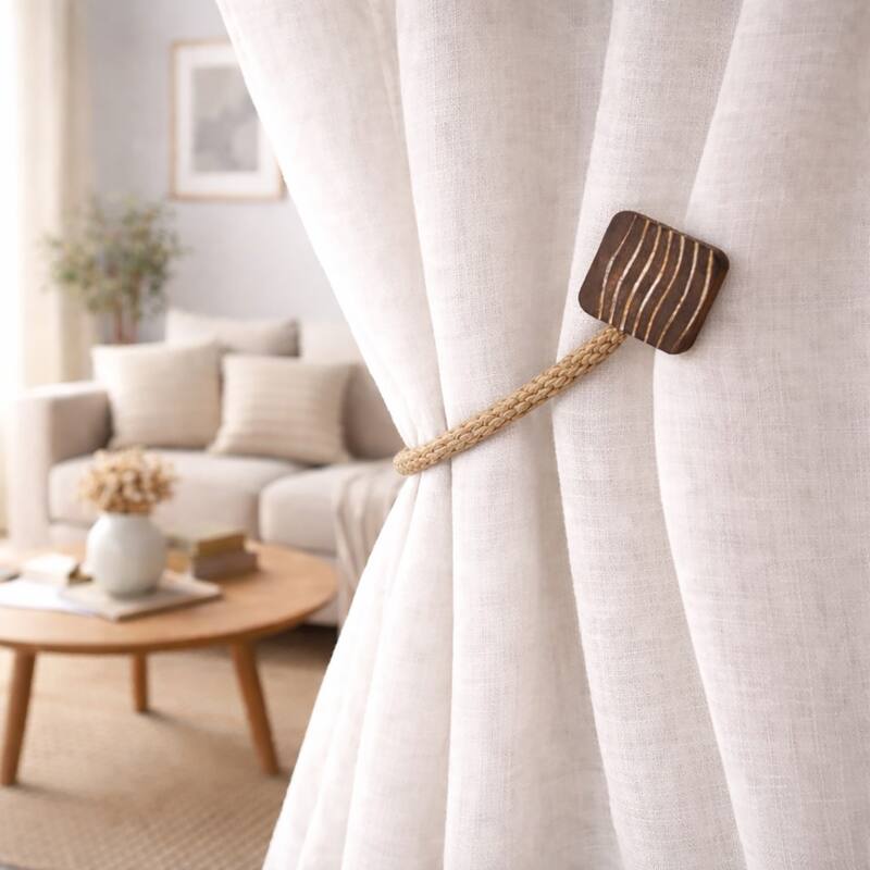 Magnetic Curtain Tiebacks 17 in Wood Rope