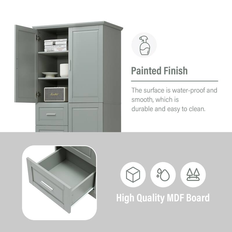Roomfitters Tall & Wide Bathroom Storage Cabinet, Modern MDF Linen Tower with 3 Drawers & Adjustable Shelves