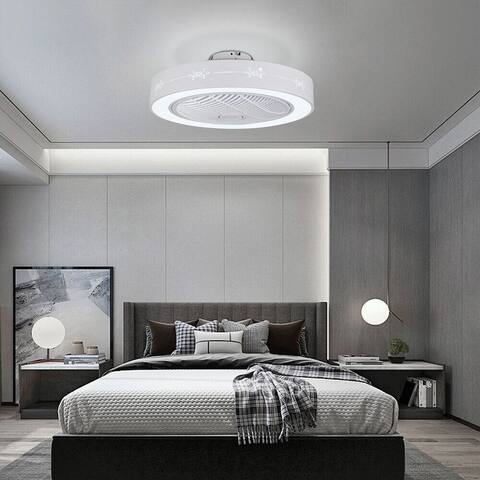 Enclosed Flush Mount Ceiling Fan with LED Light and Remote - 23''