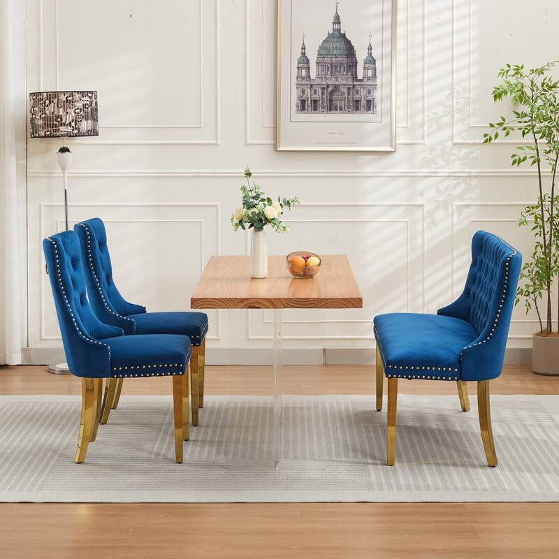 Roomfitters Upholstered Loveseat Bench with Nailhead Trim and Gold Legs, Modern High Back Settee for Dining Room