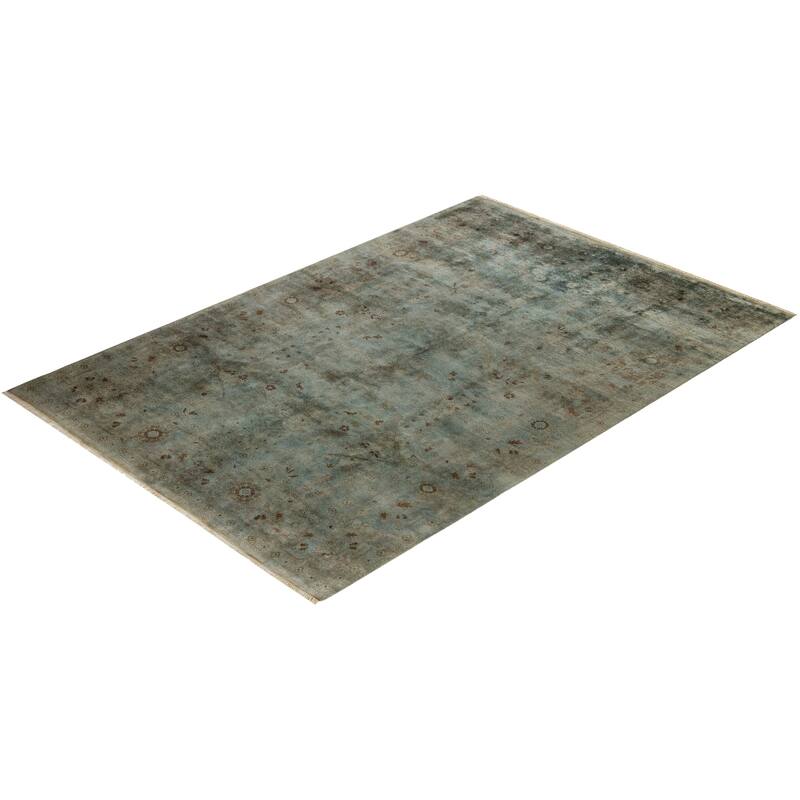 Overton Hand Knotted Wool Vintage Inspired Modern Contemporary Overdyed Blue Area Rug - 6' 0" x 8' 9"