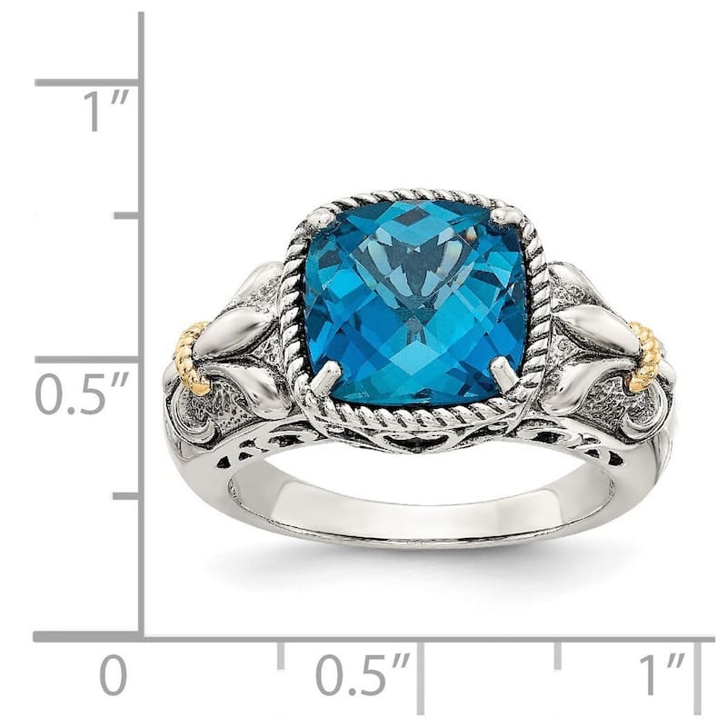 Curata 925 Sterling Silver Polished With 14k London Blue Topaz Ring