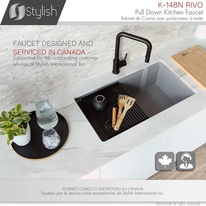 STYLISH Kitchen Sink Faucet Single Handle Pull Down Dual Mode in Stainless Steel - Faucet Height: 14 3/8" | Spout Height: 7 7/8"