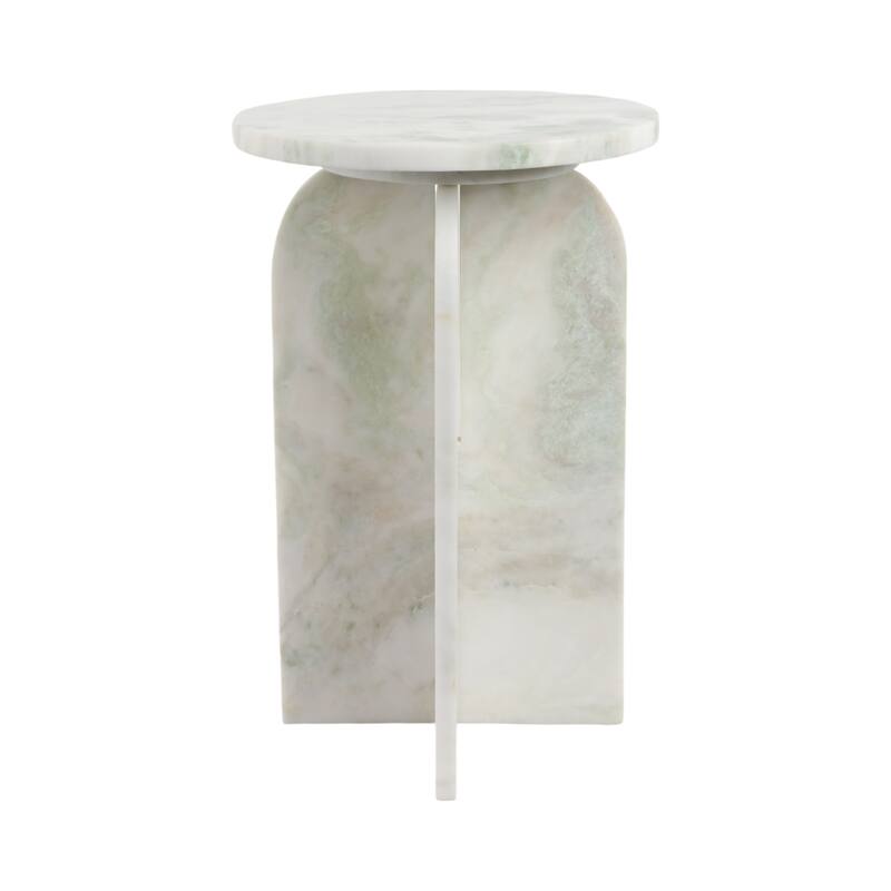 Marble Accent Table Modern Sculptural Architectural Split-Base Design