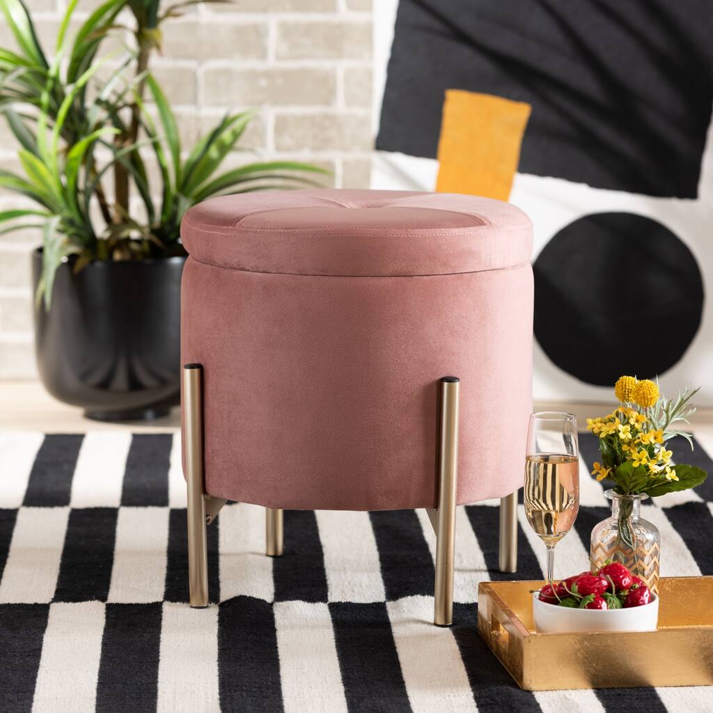 Malina Contemporary Glam & Luxe Metal-legged Velvet Storage Ottoman