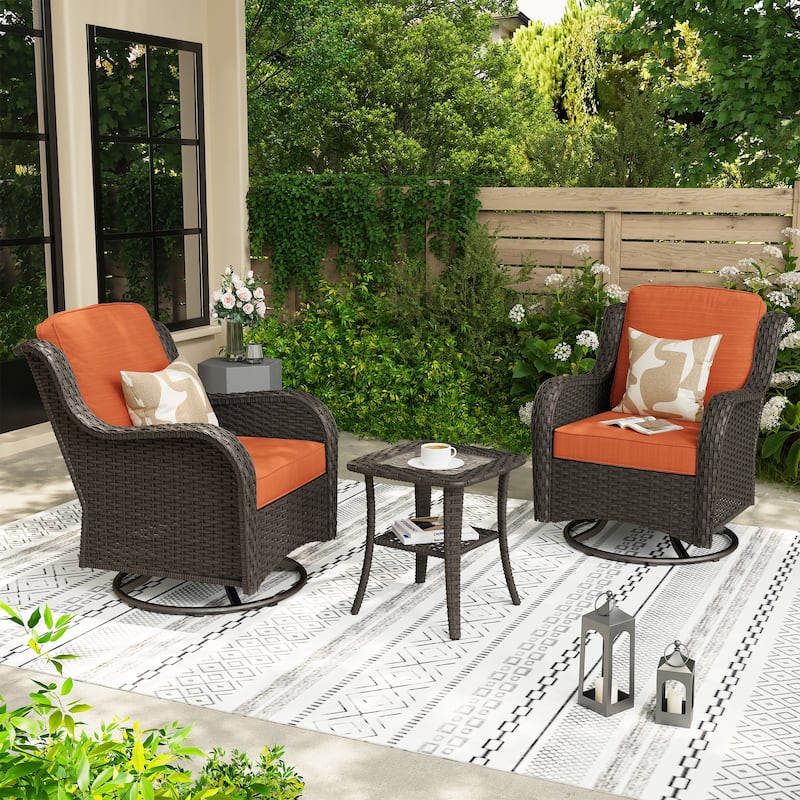 OVIOS 3-piece Patio Wicker Swivel Chair Set