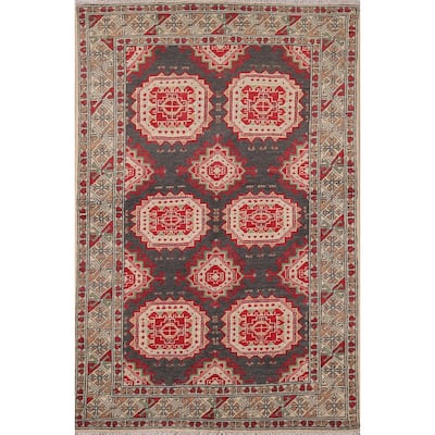 Charcoal Gray Kazak Oriental Accent Rug Handmade Wool Carpet - 3'2" x 4'11"