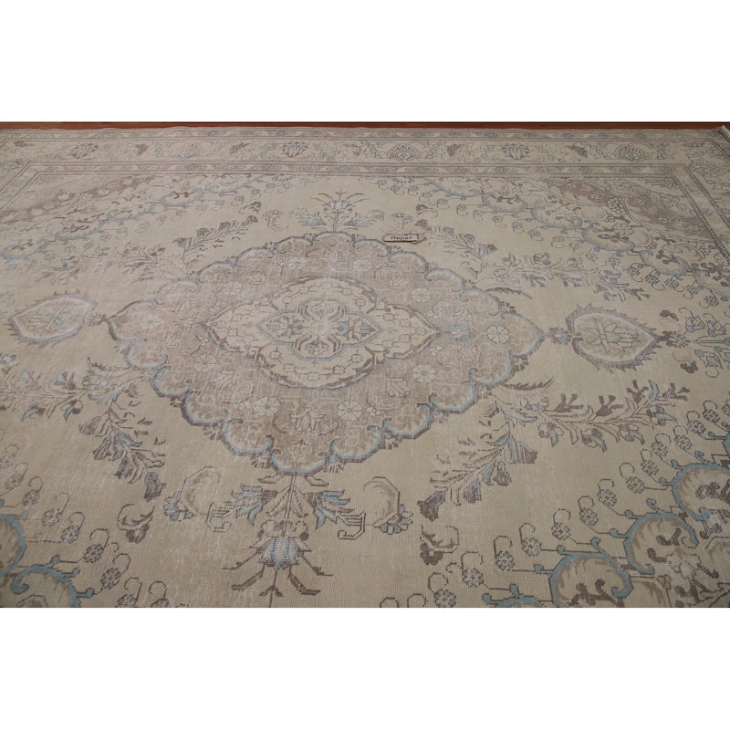 Distressed Traditional Tabriz Persian Vintage Rug Handmade Wool Carpet - 9'7" x 12'4"