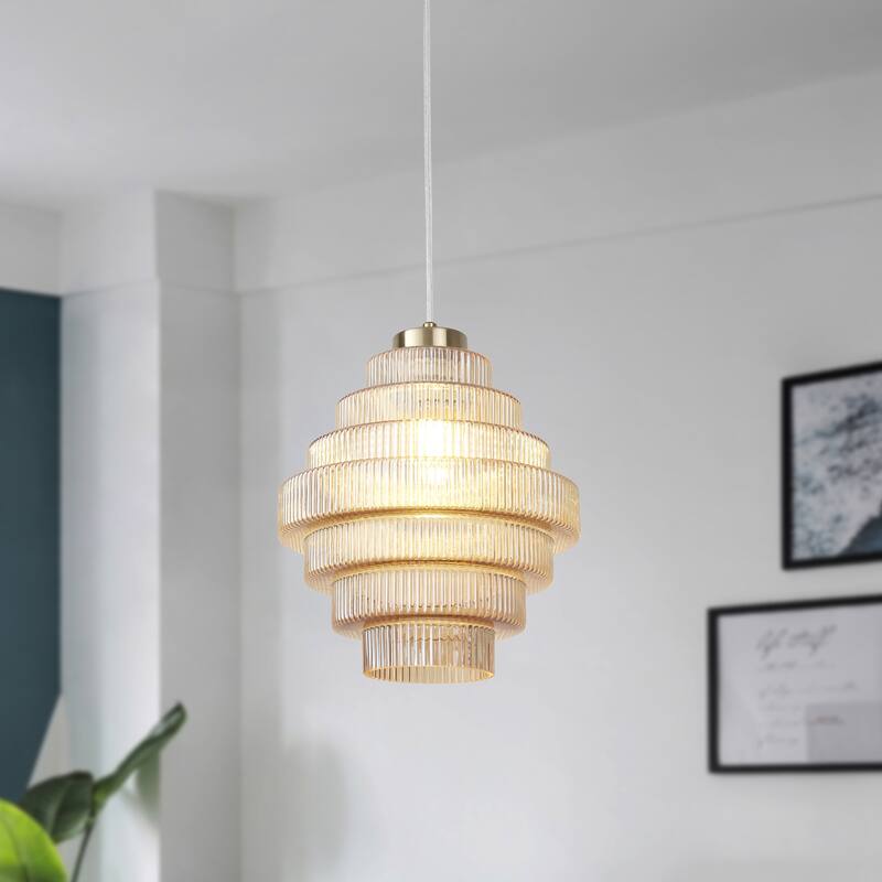 1-Light Classic Pendant Light with Glass Shade, Semi Flush Mount Chandelier for Dining Room Living Room Bedroom Kitchen