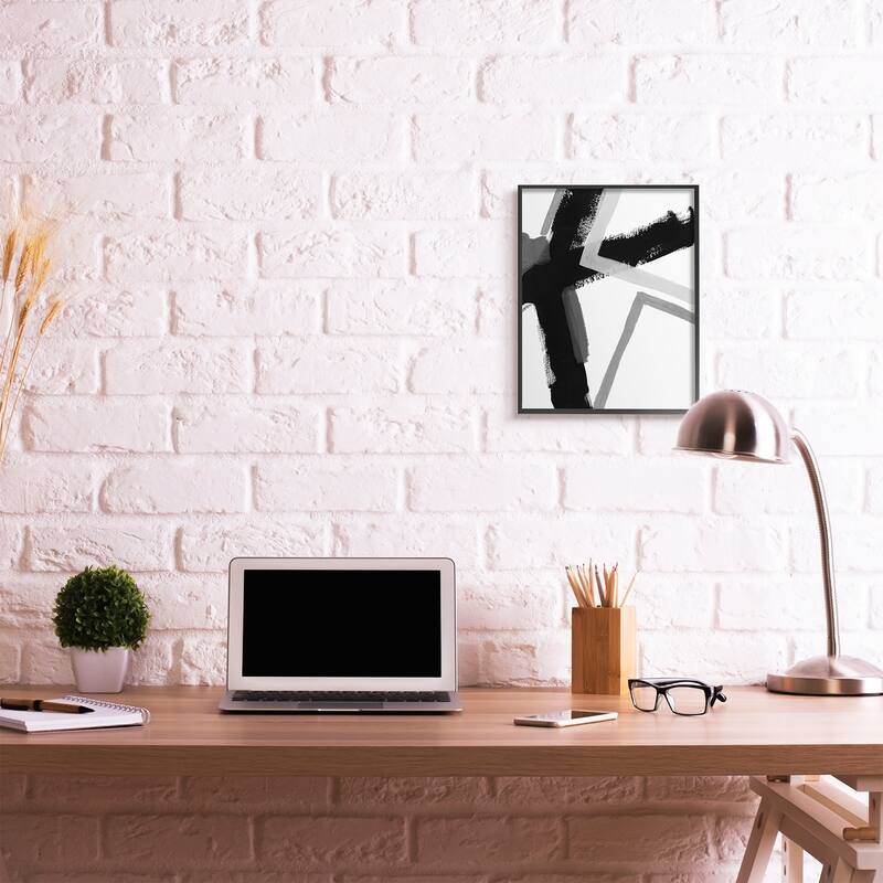 Stupell Bold Angle Abstract Design Black Grey Lines Framed Wall Art