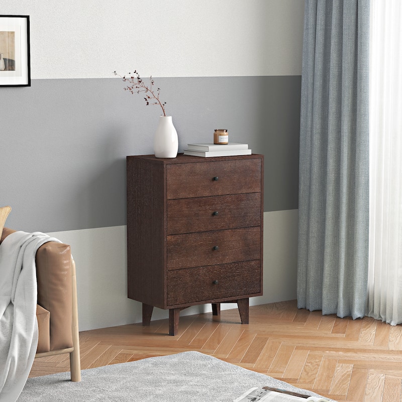 Auburn Brown Solid Wood Dresser with Retro Handle