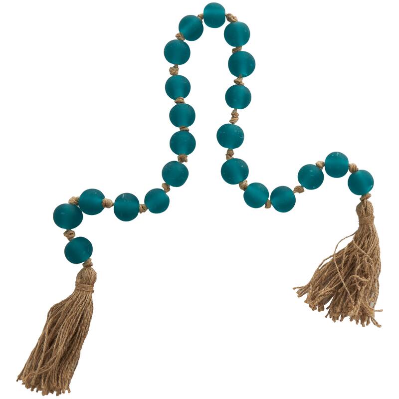 Glass Handmade Round Frosted Beaded Garland with Tassel with Knotted Brown Jute