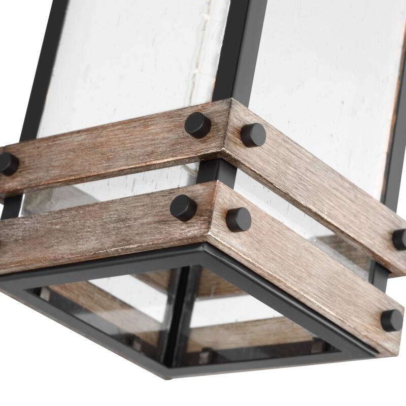 Homestead 1 Light Large Wall Lantern Matte Black & Wood Finish with Clear Seeded Glass