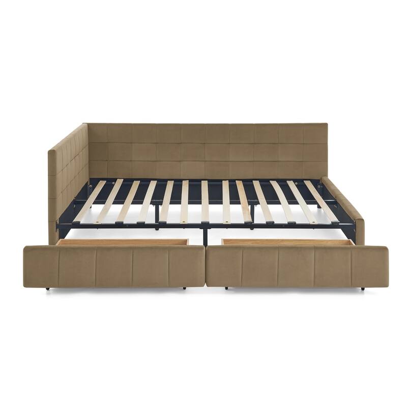 Bedroom Storage Upholstered Tufted DayBed With 2-Drawers