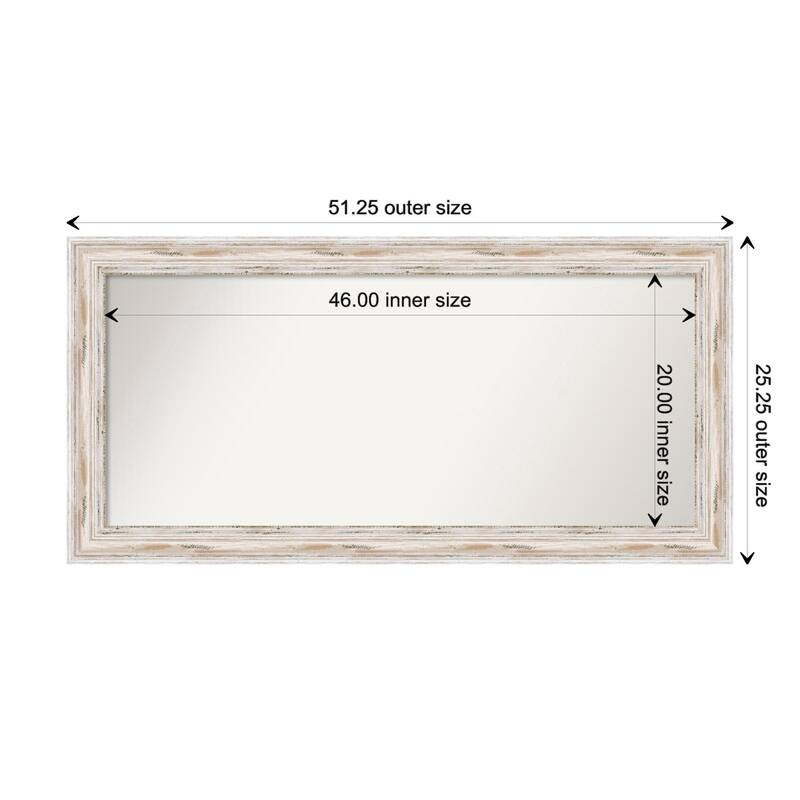 Alexandria White Wash Framed Non-Beveled Custom Wall Mirror, Bathroom Vanity Mirror - Outer Size: 51.25 x 25.25