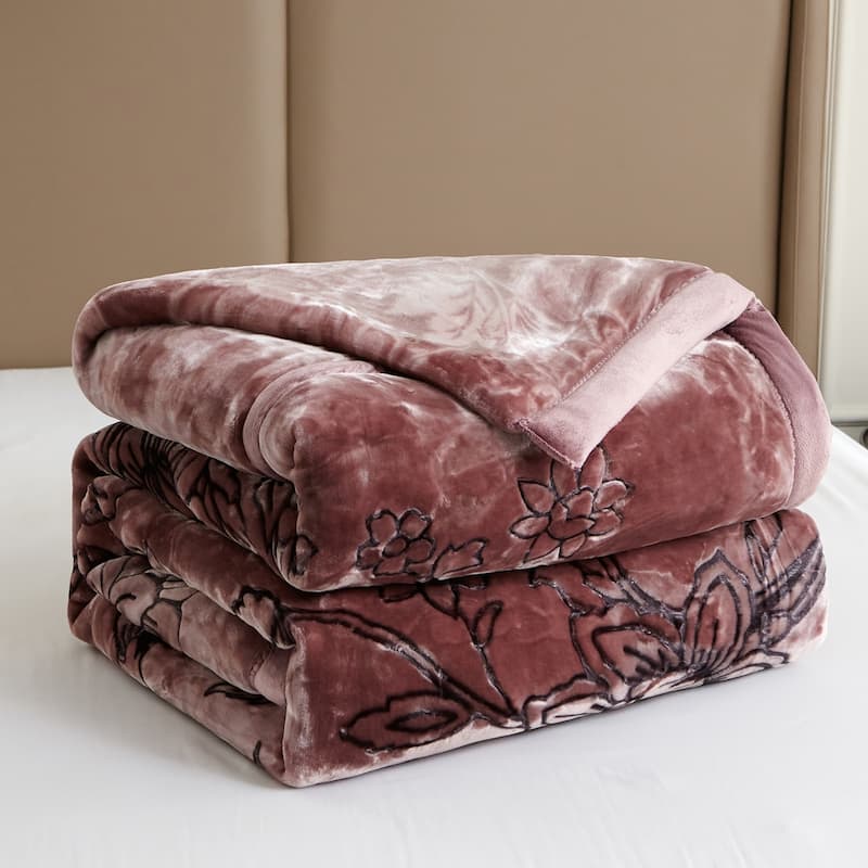 Reversible 10.5 Pounds Plush Fleece Blankets, 2 PLY A&B Design 87" x 95" Bed Blankets for Winter