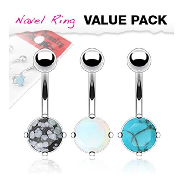 Shop 3 Pcs Pack of Assorted Precious Stone Prong-Set Navel Belly Button ...