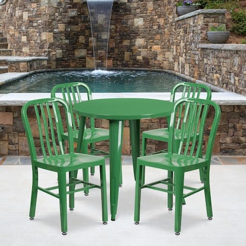 30'' Round Metal Indoor-Outdoor Table Set with 4 Vertical Slat Back Chairs