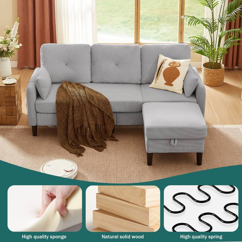 77.17" Corduroy 3 Pieces Living Room Sets with Sofa, Ottoman and Loveseat