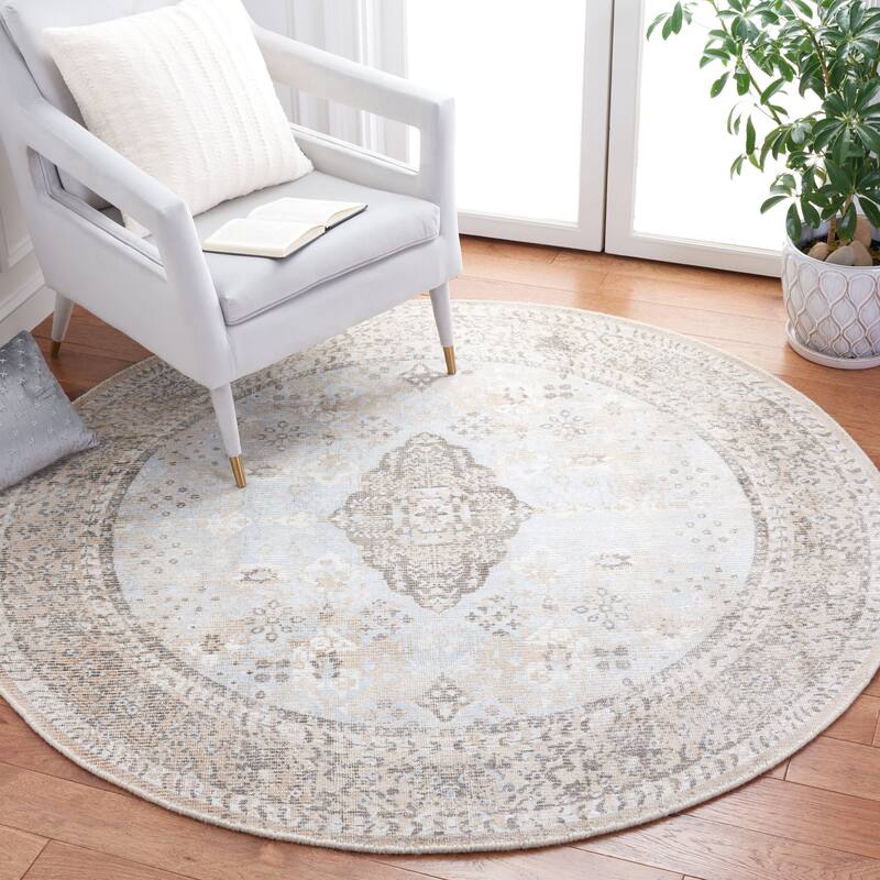 SAFAVIEH Handmade Restoration Vintage Raita Wool & Viscose Wool - 4' x 4' Round - Beige/Sand