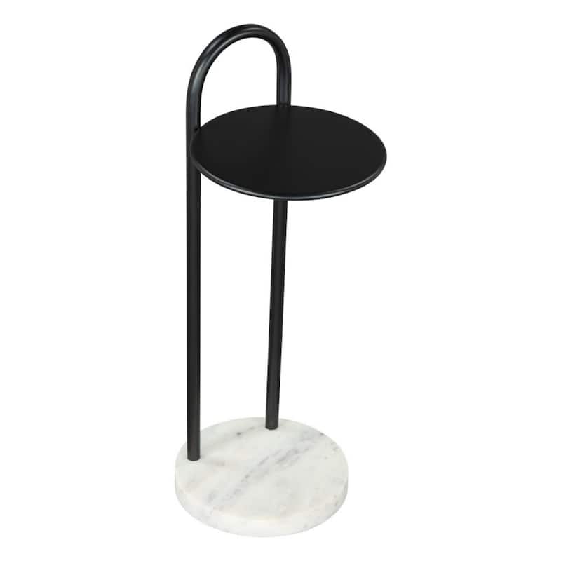 22" Height Space Saving Compact Black Iron and White Marble Round Side End C Table for Living Room - 22"H x 8"W x 8"L