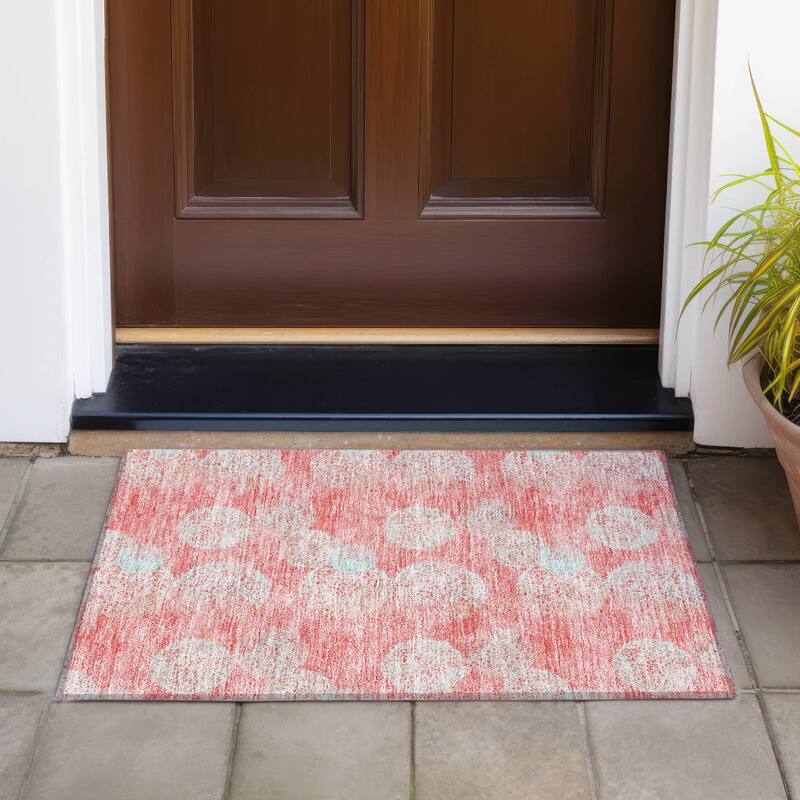 Machine Washable Indoor/ Outdoor Boho Sphere Chantille Rug - Salmon - 1'8" x 2'6"