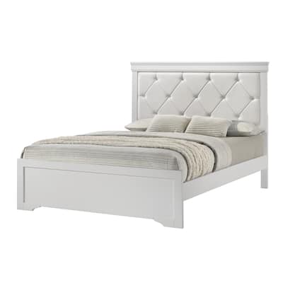 King Size Wooden Upholstered Panel Bed with Crystal Button Tufted Headboard and Slatted Support System