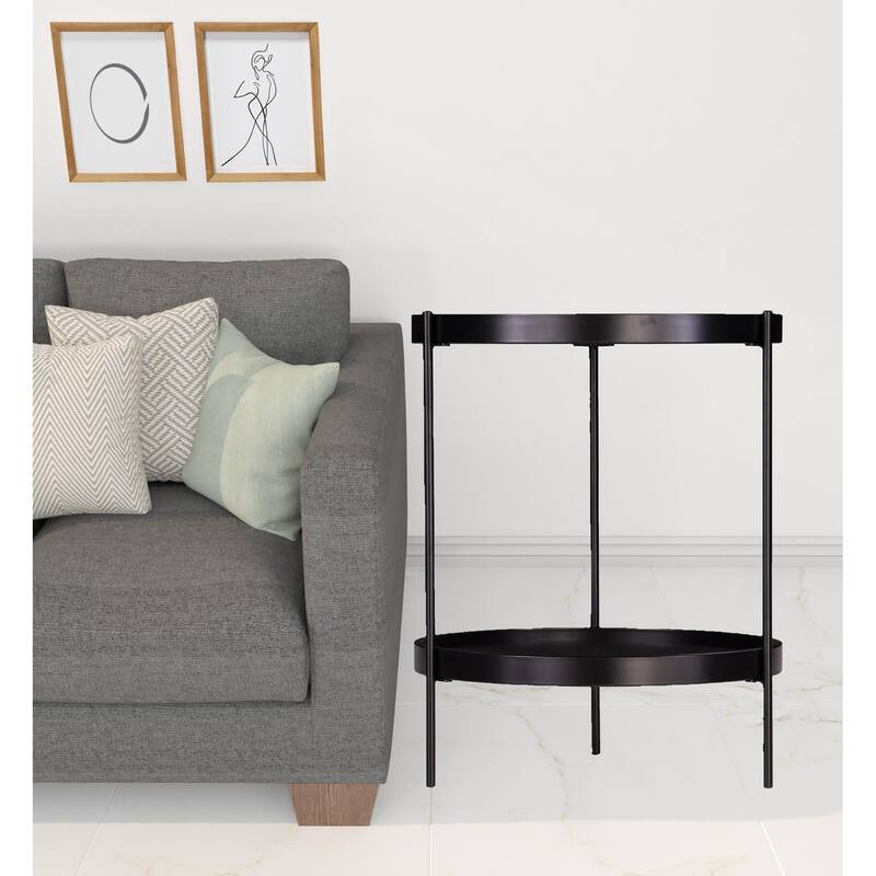24" Black Manufactured Wood And Iron Round End Table With Shelf - 19.75x19.25x24