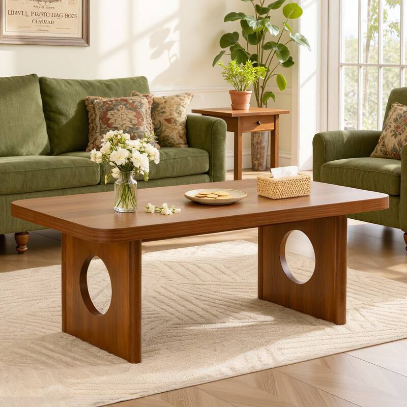 47-Inch Rectangular Center Coffee Table with Solid Pine Wood Legs - 47.24"L x 23.62"W x 17.13"H