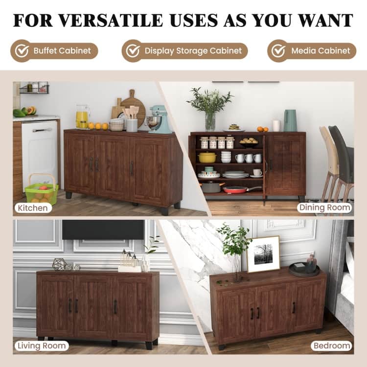 3-Door Buffet Sideboard with Adjustable Shelves and Anti-Tipping Kits - 45" x 13" x 28" (L x W x H)