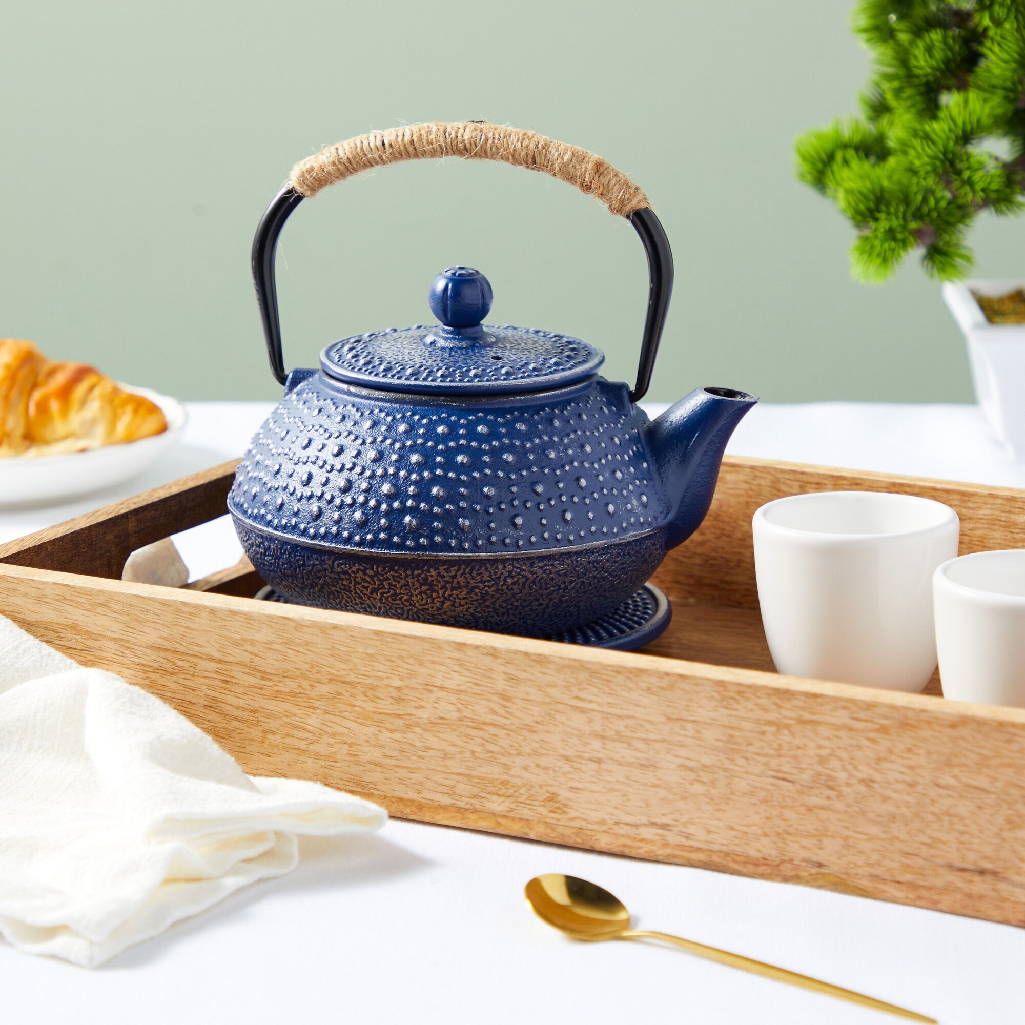 【SEAL限定商品】 3 Leaf Loose Teapot, Iron Cast Japanese Blue Set Piece 茶