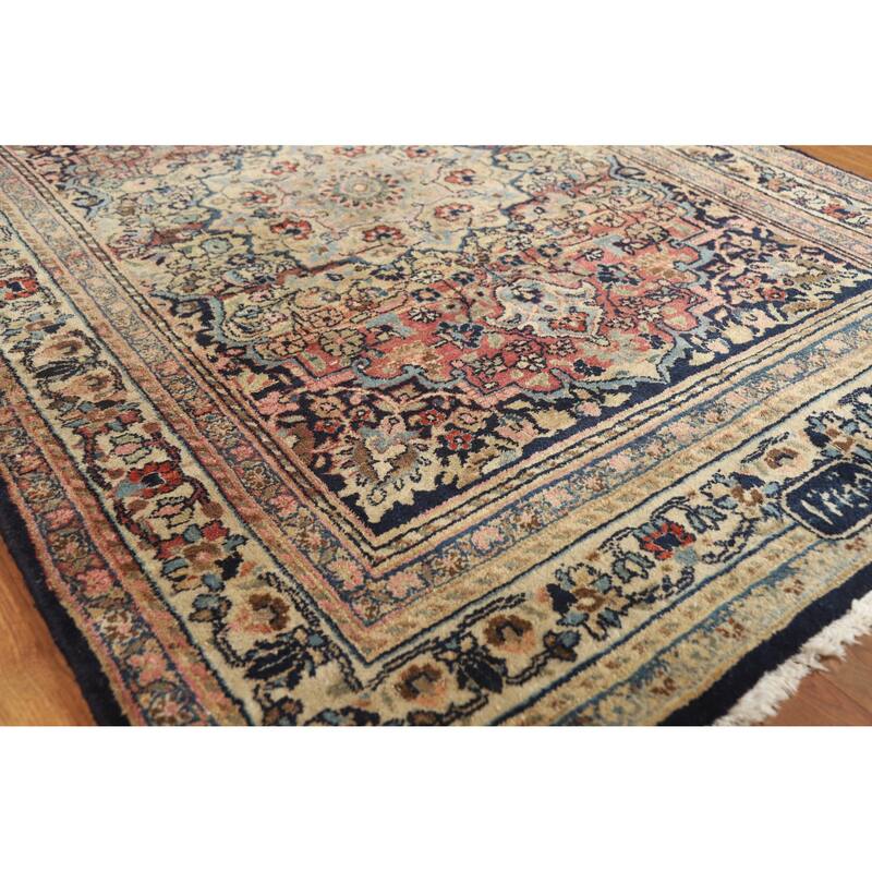 Hand Knotted Oriental 100% Wool Carpet Traditional Medallion Multi-Colored Mashad Area Rug - 5' 4'' X 4' 3''