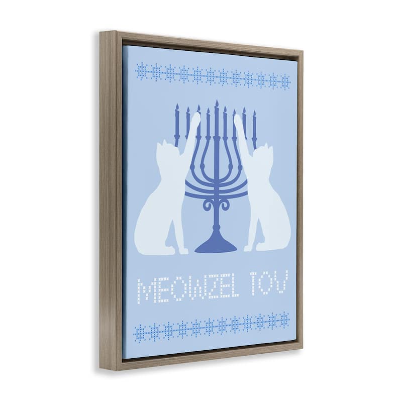 Stupell Meowzel Tov Hanukkah Cats Framed Floater Canvas Wall Art Design By Lil' Rue
