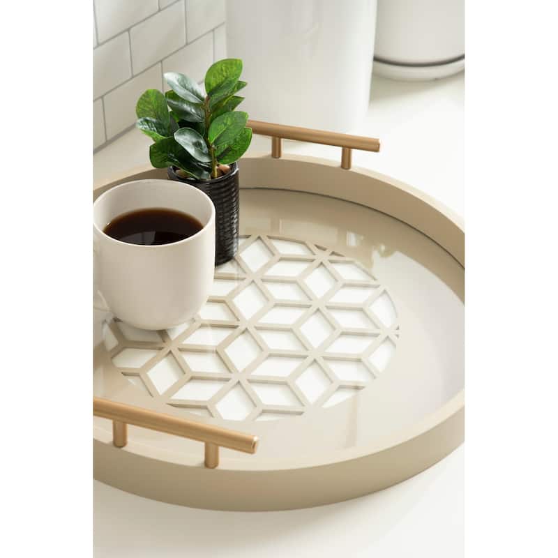 Kate and Laurel Caspen Round Pattern Decorative Metal Handles Tray
