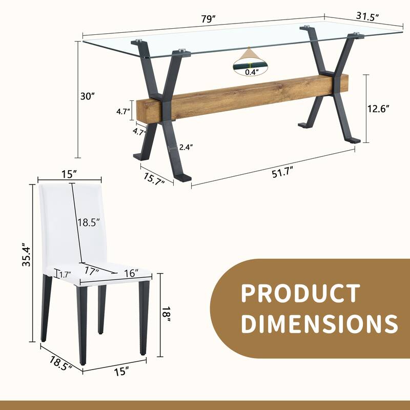 9 Piece Rectangular Glass Dining Table Set, Tempered Glass Dinner Table Set for 8, Kitchen Table Set with 8 Upholstered Chairs