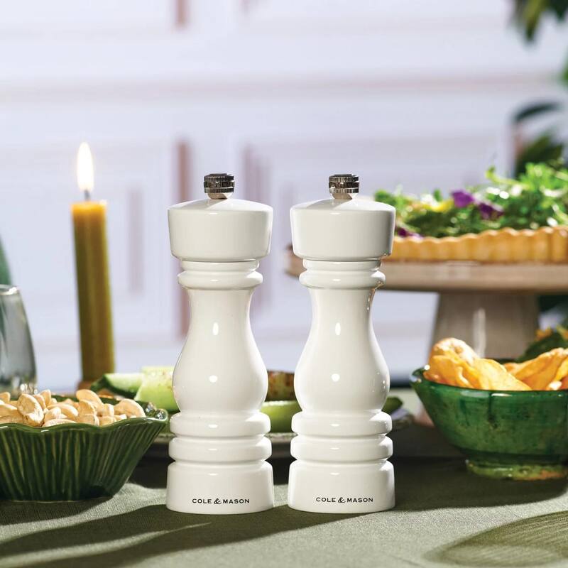 Cole & Mason London White Gloss Salt & Pepper Mills 7" - Adjustable Grind, Durable Mechanisms