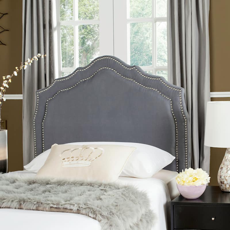 SAFAVIEH Nasra Grey Velvet Upholstered Headboard - Silver Nailhead (Full) - Grey - Twin