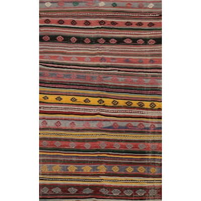 Hand Woven Oriental 100% Wool Carpet Southwestern Tribal Multi-Colored Kilim Area Rug - 10' 8'' X 4' 11''